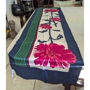 Vintage NEW Talbots Long Rectangular Blue Fuschia Floral Silk Scarf 63" x 17"